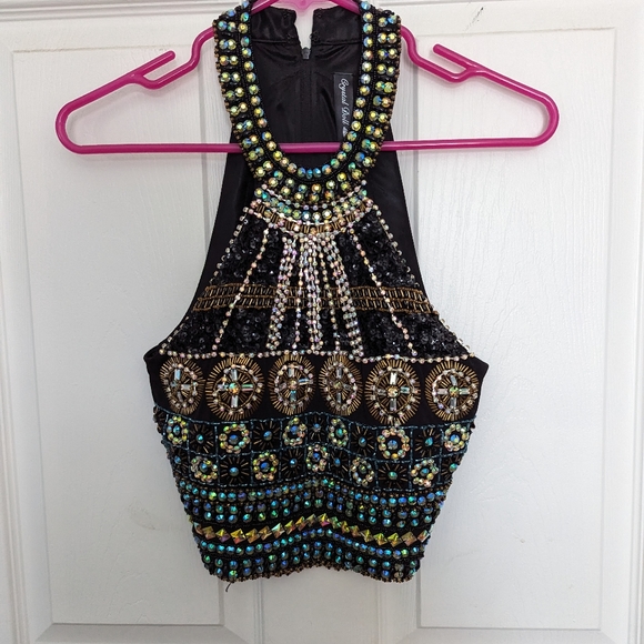 Women's Crystal Halter Top & Skirt 2 Piece Set - Size 3 - Picture 1 of 7